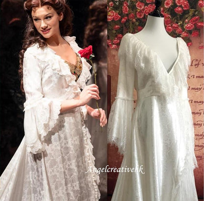 Christine Daae White Lace Robe Dressing Gown The Phantom of the Opera Cosplay