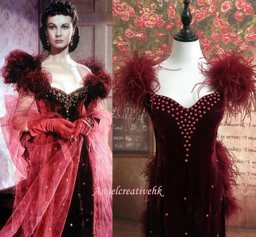 Gone With The Wind Burgundy Velvet  Gown  Scarlett O'Hara Red Dress